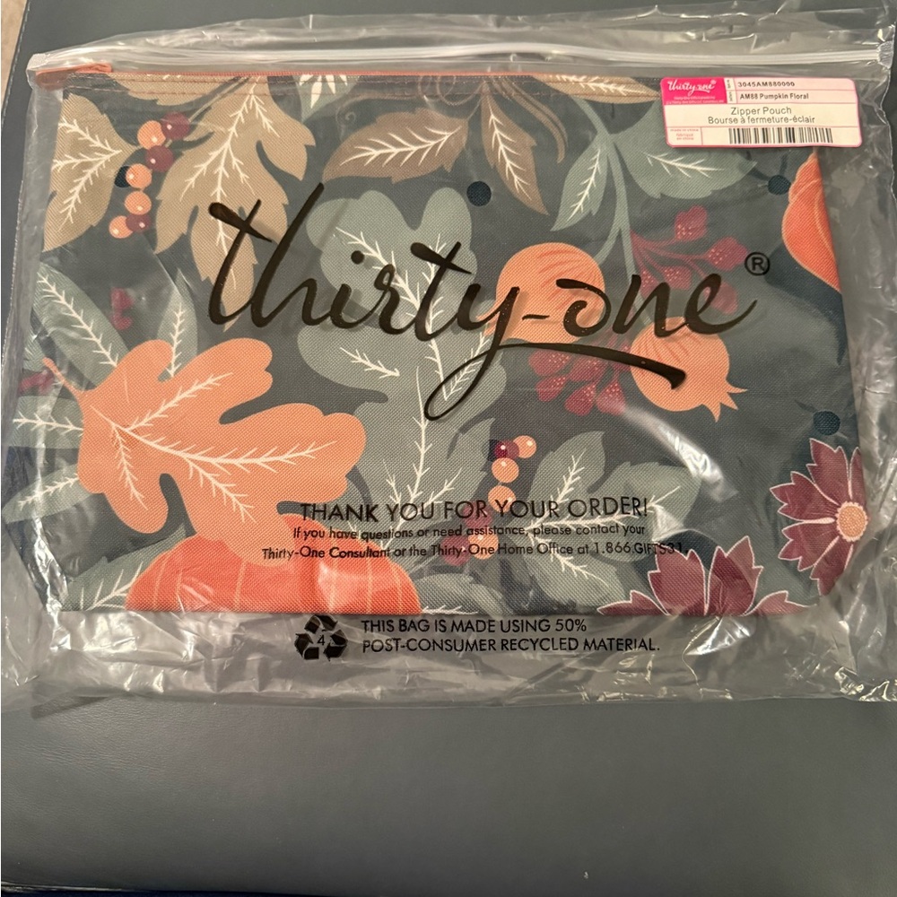 Thirty-One Zippered Pouch Pumpkin Floral
